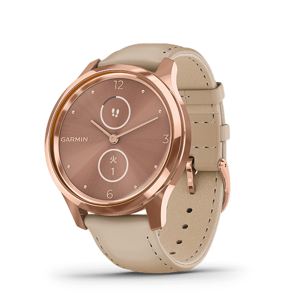 vívomove Luxe Light Sand Leather / Rose PVD | スマートウォッチ | Garmin 日本