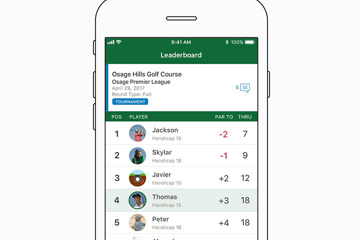 リーダーボードとトーナメント - Garmin Golf™ App