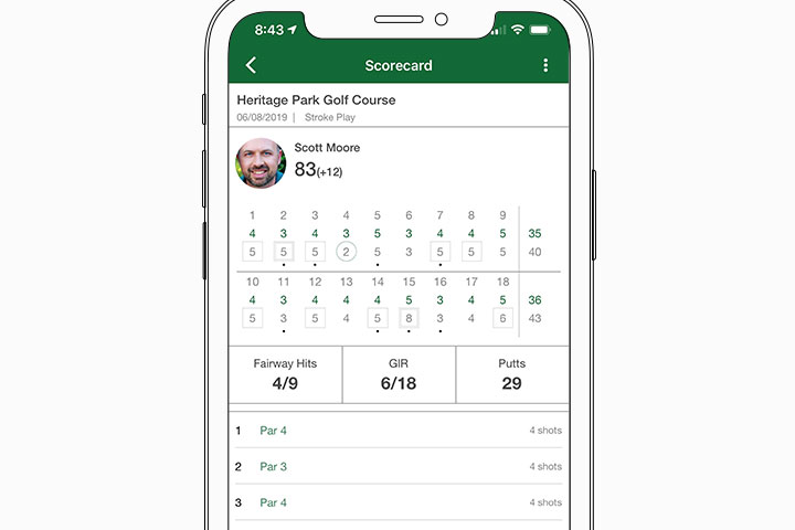 スコアカード履歴 - Garmin Golf™ App